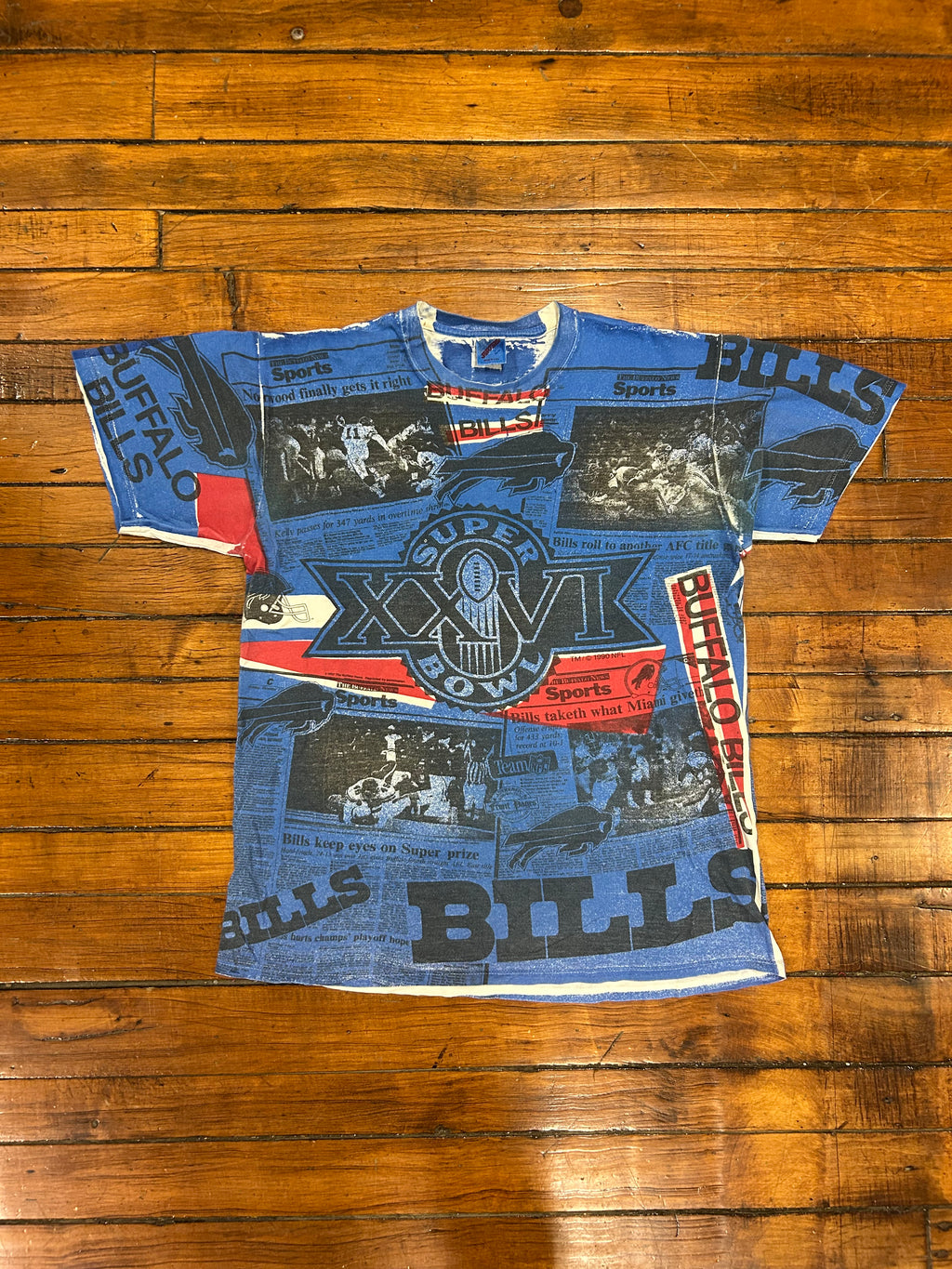Buffalo Bills Football All Over Print 90s Vintage T-Shirt Jeerzes *RARE*