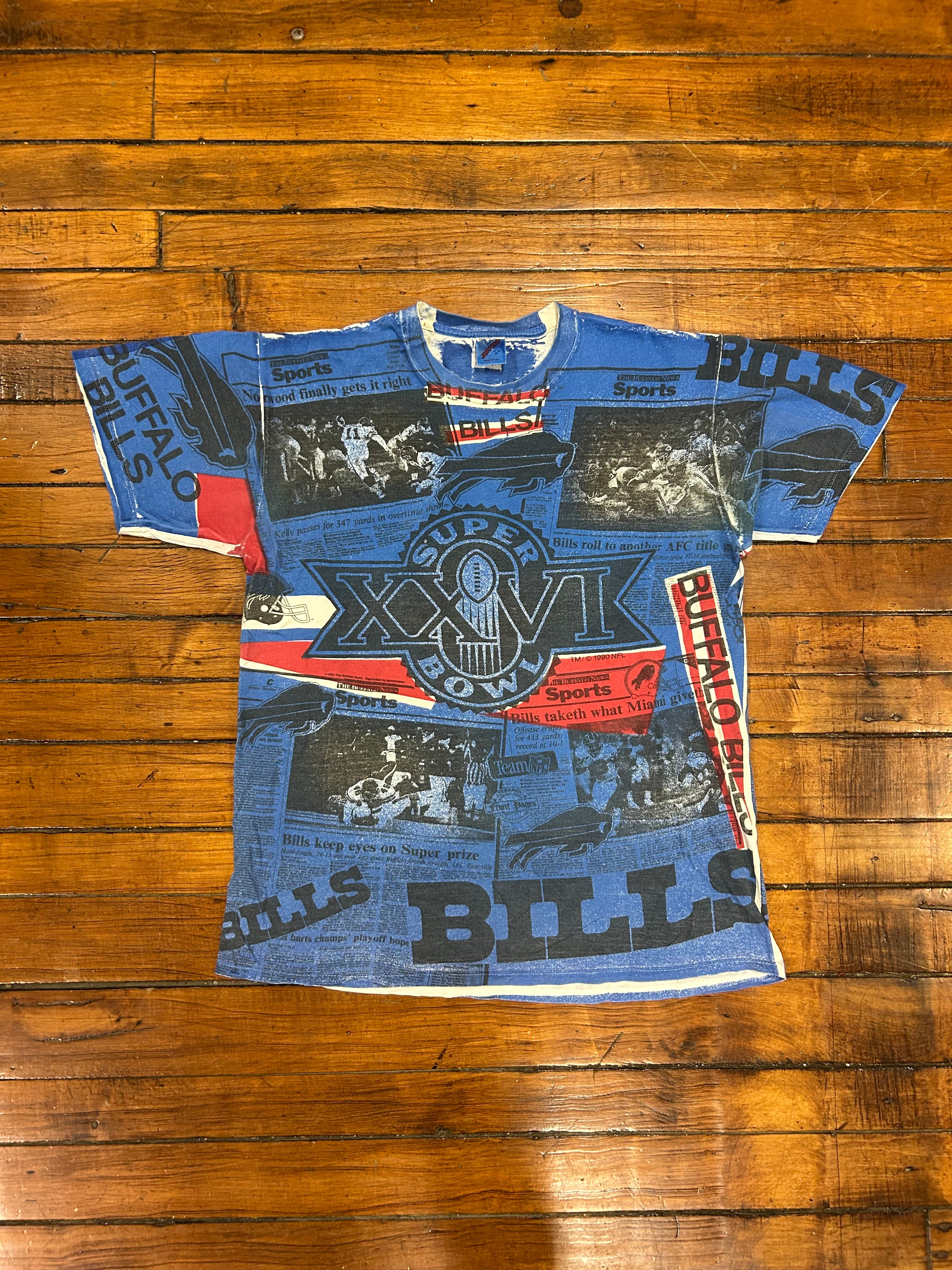 Buffalo Bills Football All Over Print 90s Vintage T-Shirt Jeerzes *RARE*