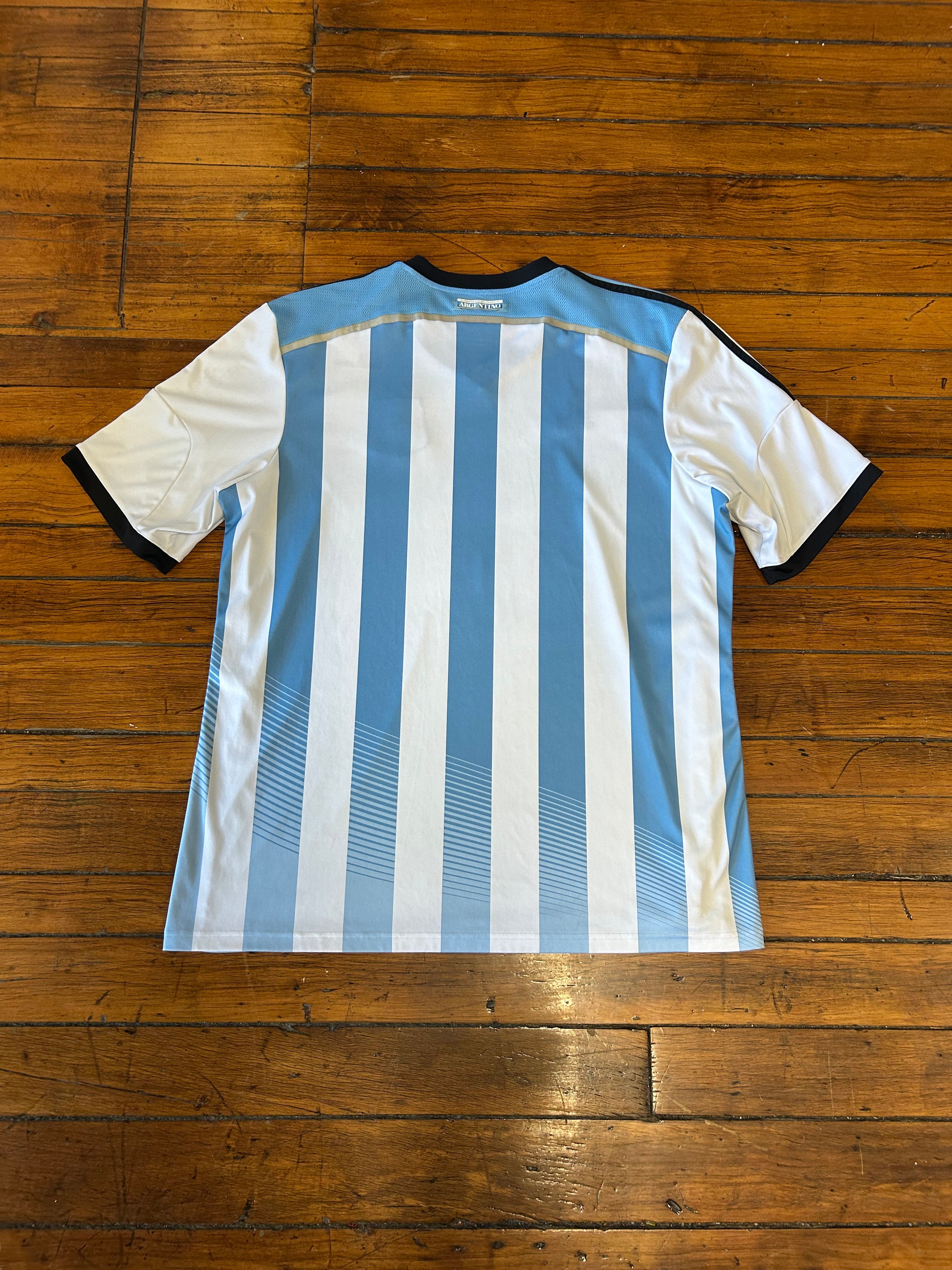 Adidas Argentina 2014 Home Jersey Striped V-Neck Men’s