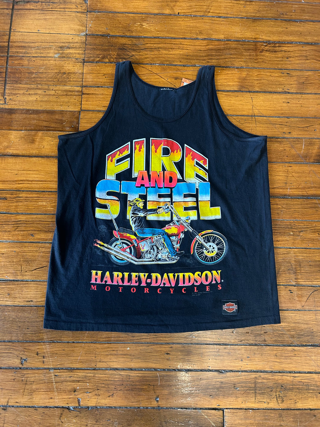 Harley Davidson Motorcycles “Fire & Steel” 1991 Tank Top Adult