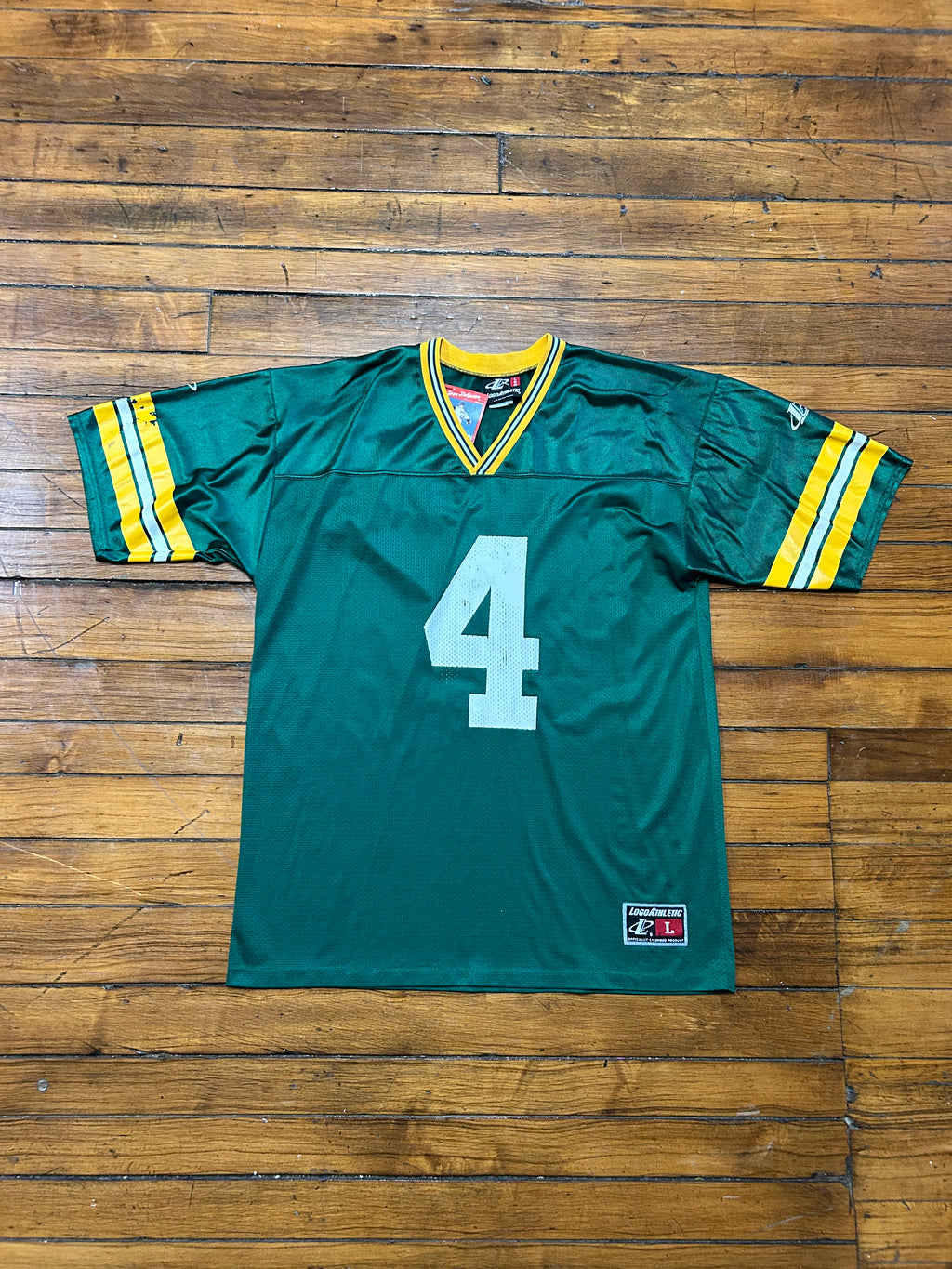 Green Bay Packers Brett Farve Logo Athletic Vintage Jersey