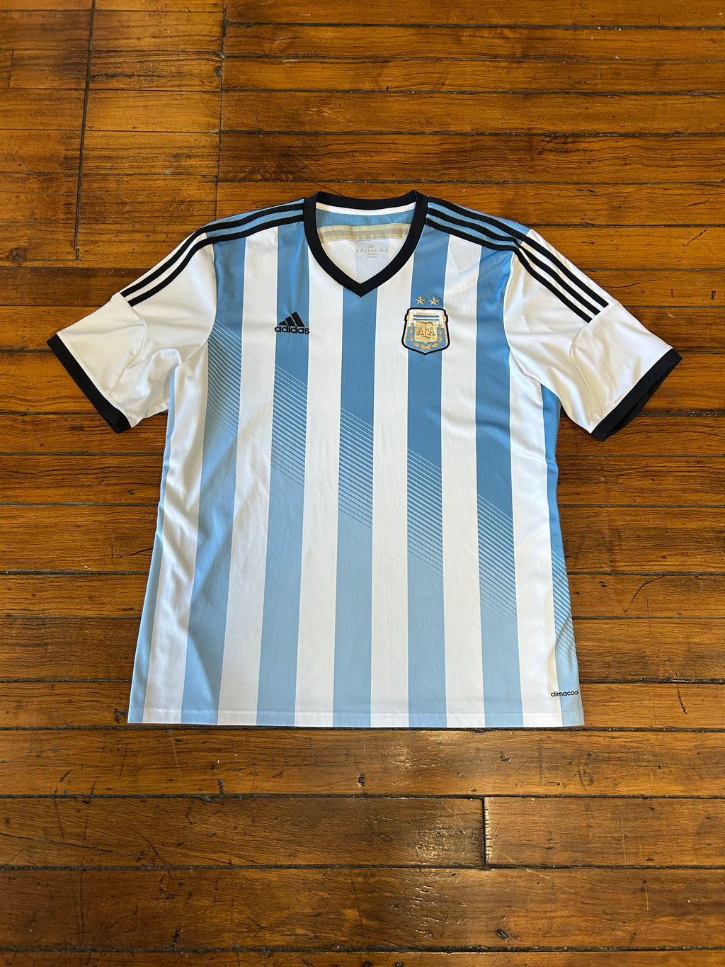 Adidas Argentina 2014 Home Jersey Striped V-Neck Men’s