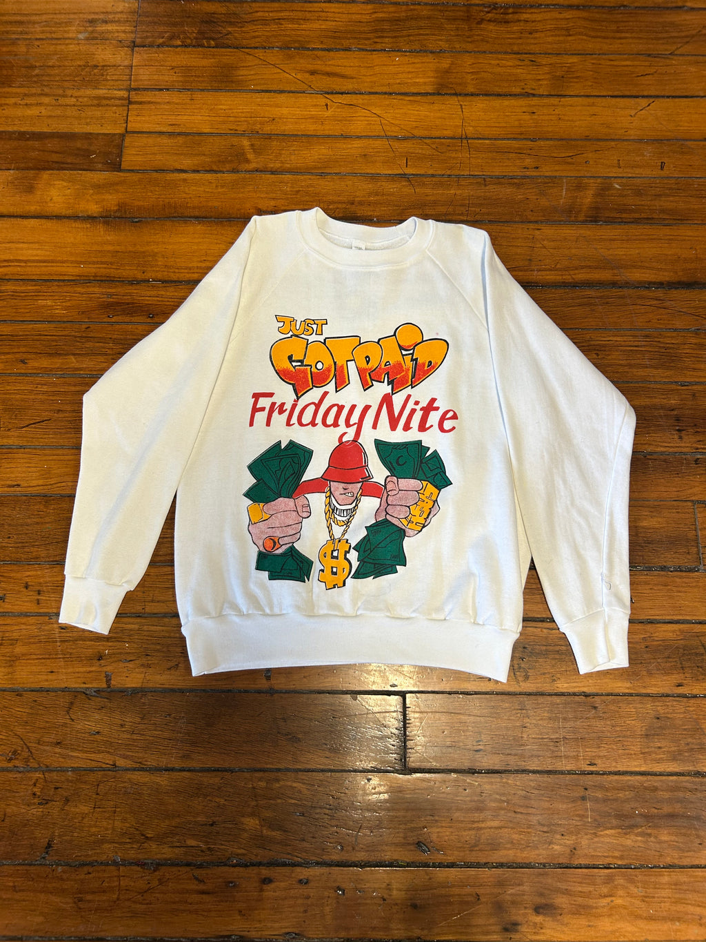 Vintage Graphic “Just Got Paid” Crewneck Made in USA Adult